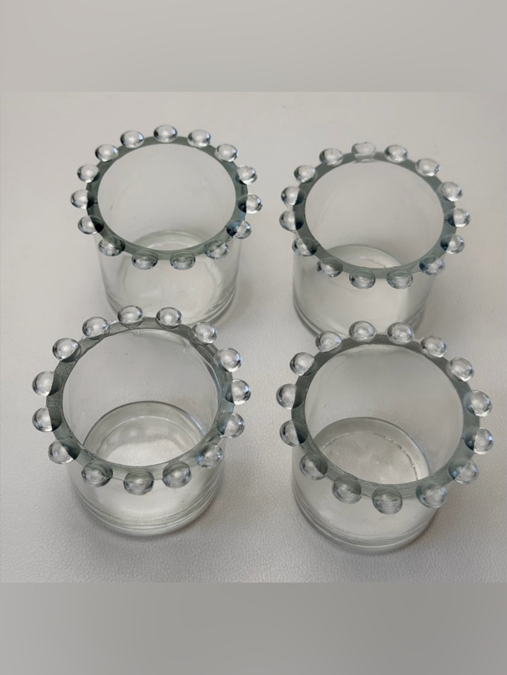 Clear Glass Tea Light Votive Bobble Rim 4pcs Set Wedding Party Table Setting